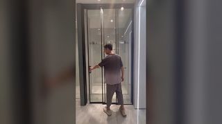 GRH Минималистичная однолинейная чрезвычайно узкая кромка, двухрычажная раздвижная дверь из матового черного стекла с изоляцией k